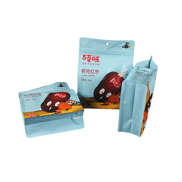 Flat bottom packaging bag with zipper for dried fruit