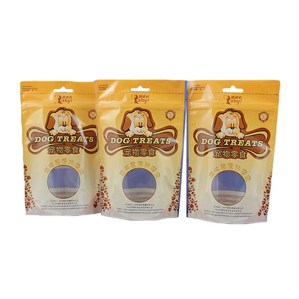 Printed packaging bag with zipper and window for pet food