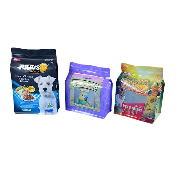flat bottom packaging bag with zipper for pet food packing